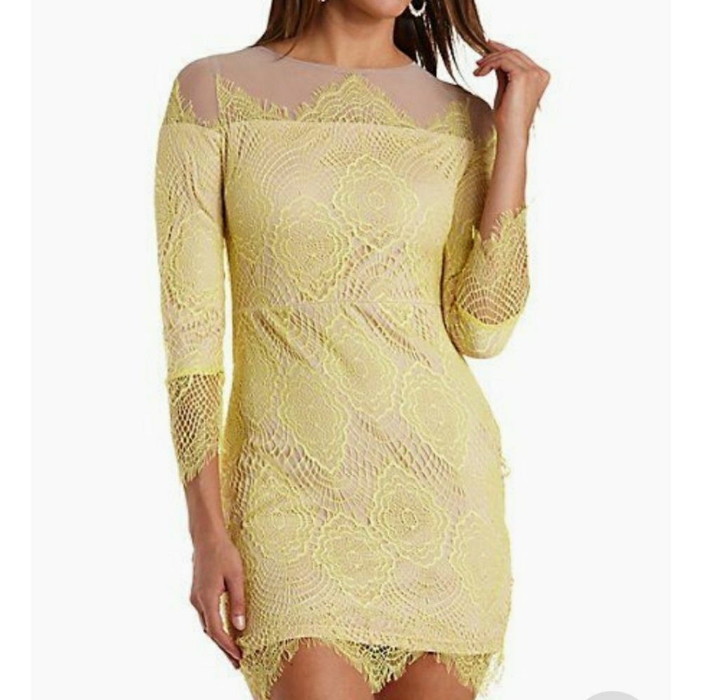 Beautiful Yellow Lace and Nude Dress